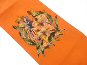 リサイクル　縮緬地草花模様名古屋帯